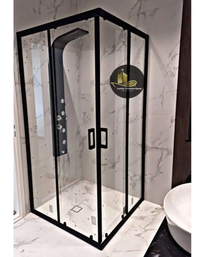 کابین دوش فریمدار مشکی ریلی دوردوشی لوتوس با شیشه سکوریت شفاف و طراحی مدرن مناسب حمامهای لوکس و مستر