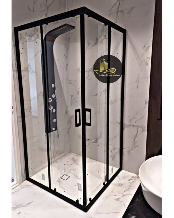 کابین دوش فریمدار مشکی ریلی دوردوشی لوتوس با شیشه سکوریت شفاف و طراحی مدرن مناسب حمامهای لوکس و مستر
